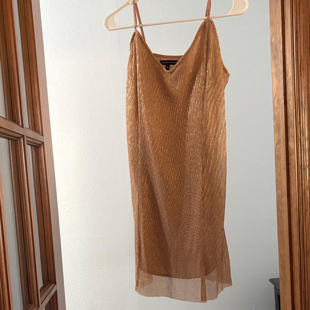 Kendall & Kylie Shimmering Gold Midi Dress